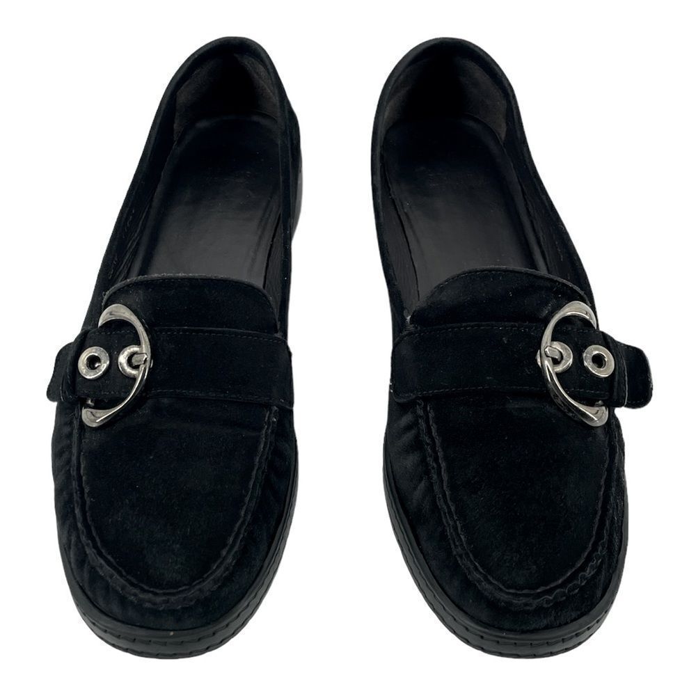 Stuart Weitzman Women’s Black Suede Round Toe Slip-On Platform Loafers Size 9